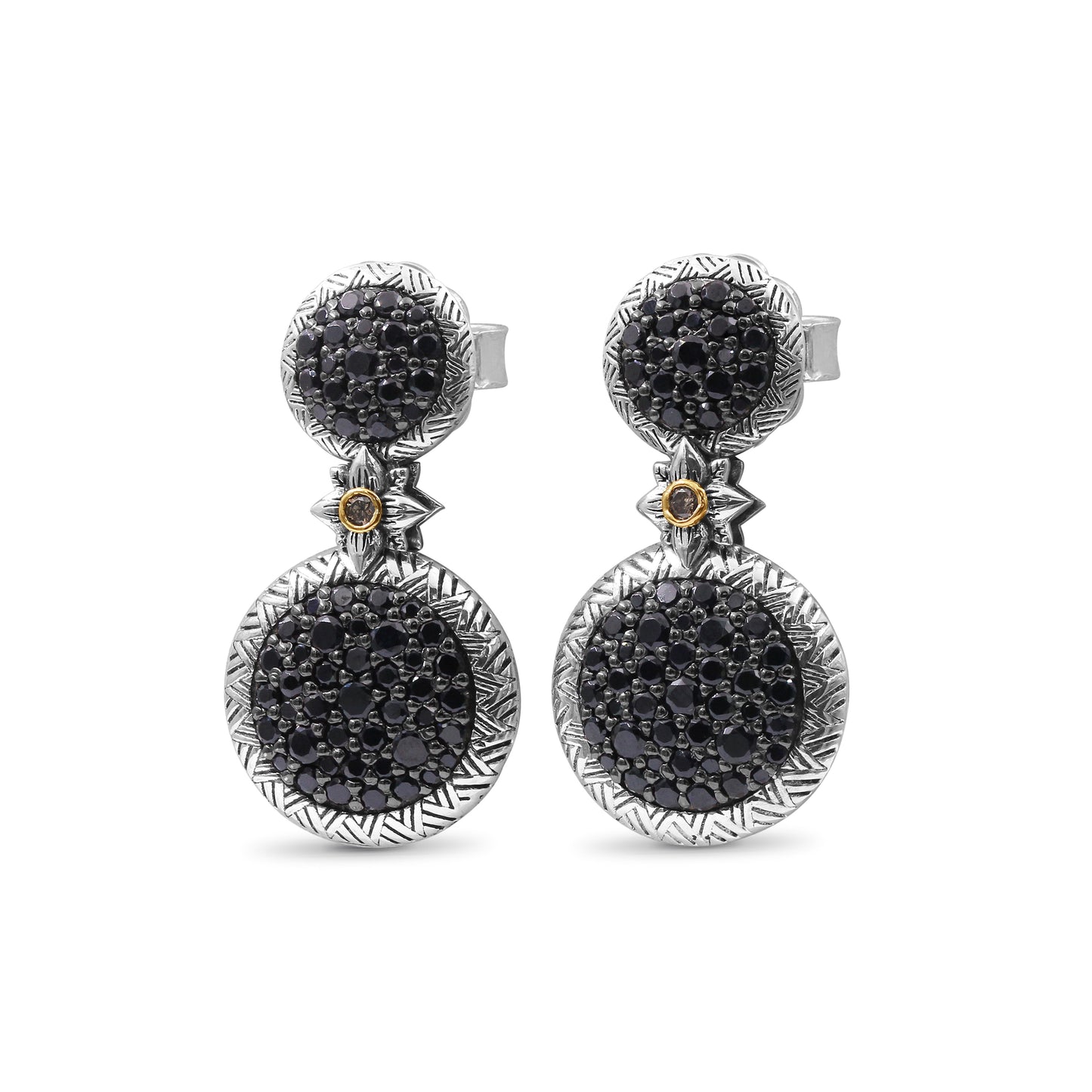 Stephen Dweck Black Onyx Garden of Stephen Drop Earrings with Diamonds in Sterling Silver and 18K Yellow Gold