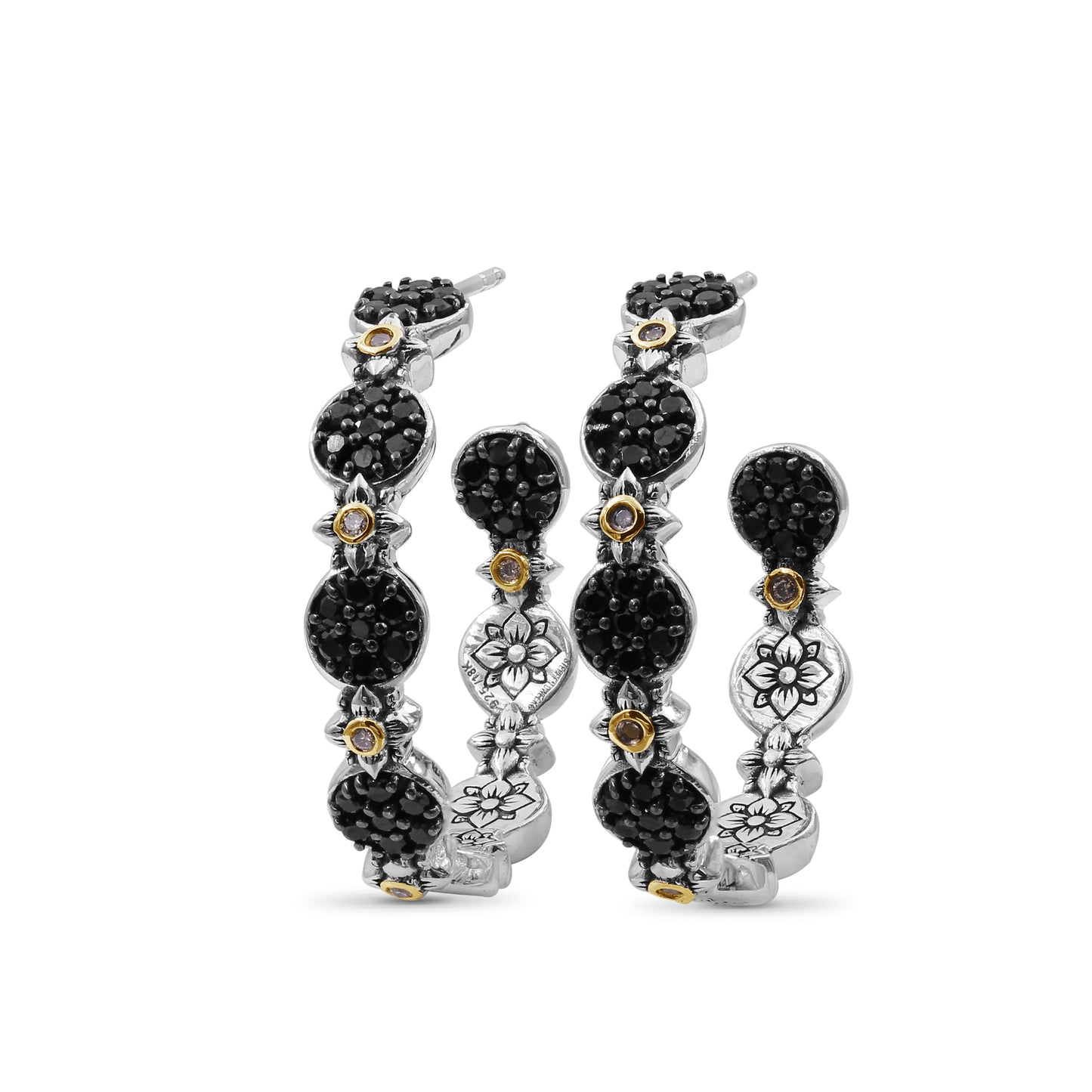 Stephen Dweck Black Onyx Garden of Stephen Inside-Outside Hoop Earrings with Diamond Accents in Sterling Silver and 18K Yellow Gold