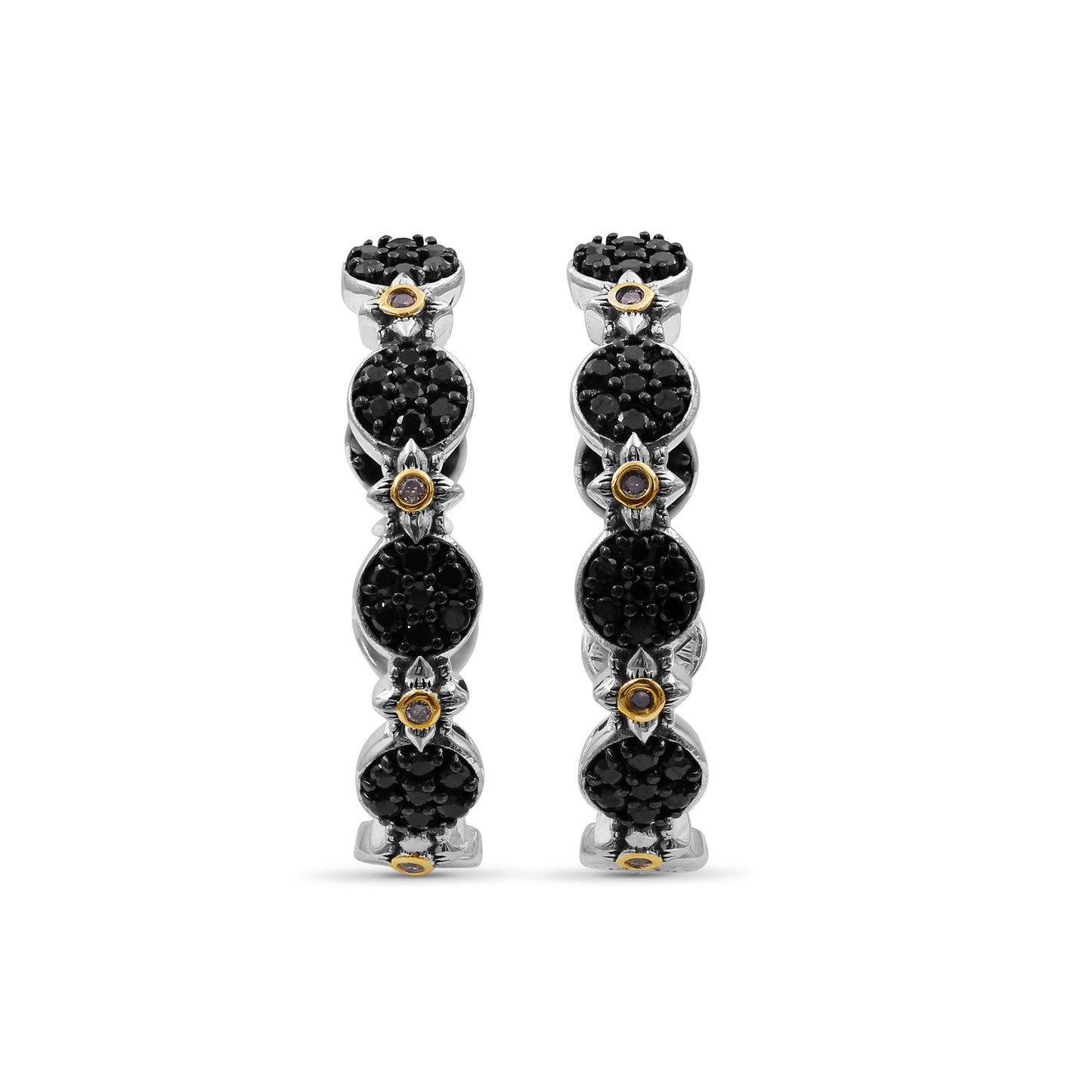 Stephen Dweck Black Onyx Garden of Stephen Inside-Outside Hoop Earrings with Diamond Accents in Sterling Silver and 18K Yellow Gold