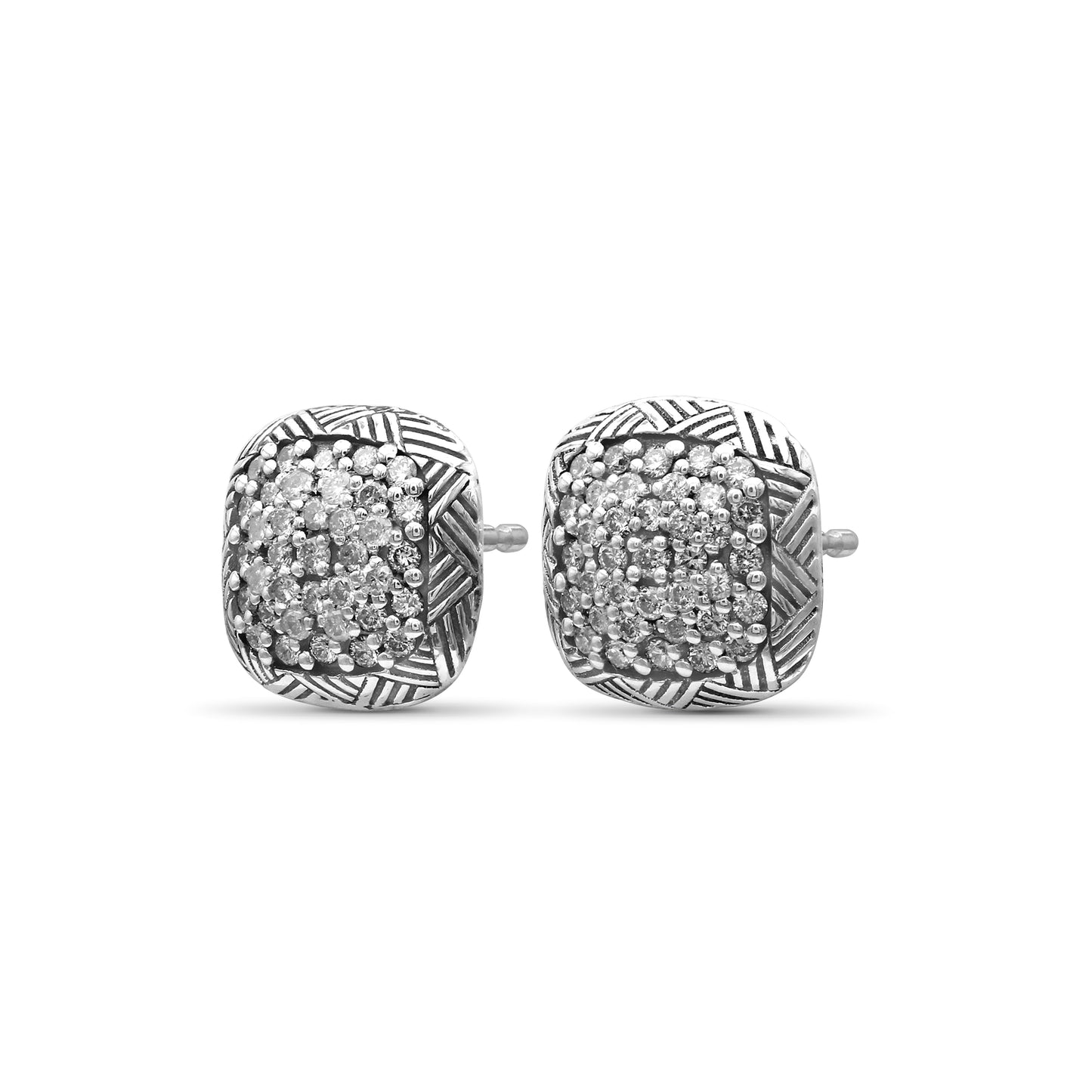 Stephen Dweck Pavé Diamond Garden of Stephen Square Stud Earrings in Sterling Silver