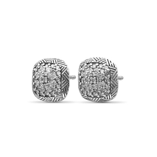 Stephen Dweck Pavé Diamond Garden of Stephen Square Stud Earrings in Sterling Silver