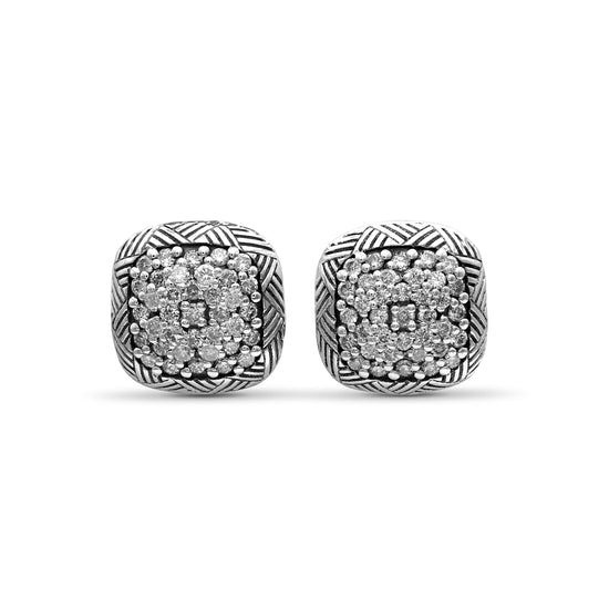 Stephen Dweck Pavé Diamond Garden of Stephen Square Stud Earrings in Sterling Silver