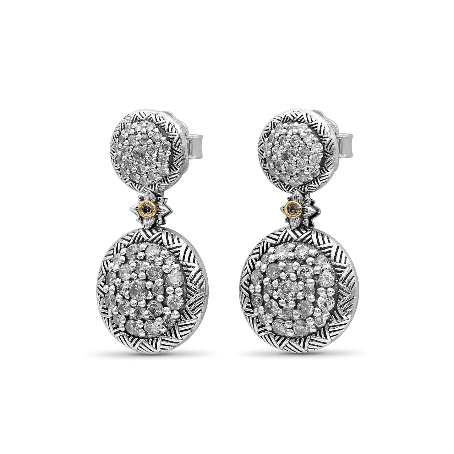 Stephen Dweck Pavé Diamond Garden of Stephen Drop Earrings in Sterling Silver and 18K Yellow Gold