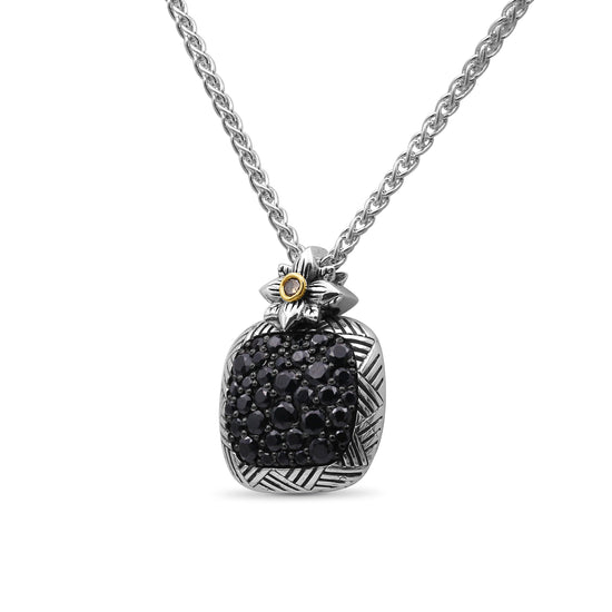 Stephen Dweck Black Onyx Garden of Stephen Square Pendant with Champagne Diamond Accent in Sterling Silver and 18K Yellow Gold