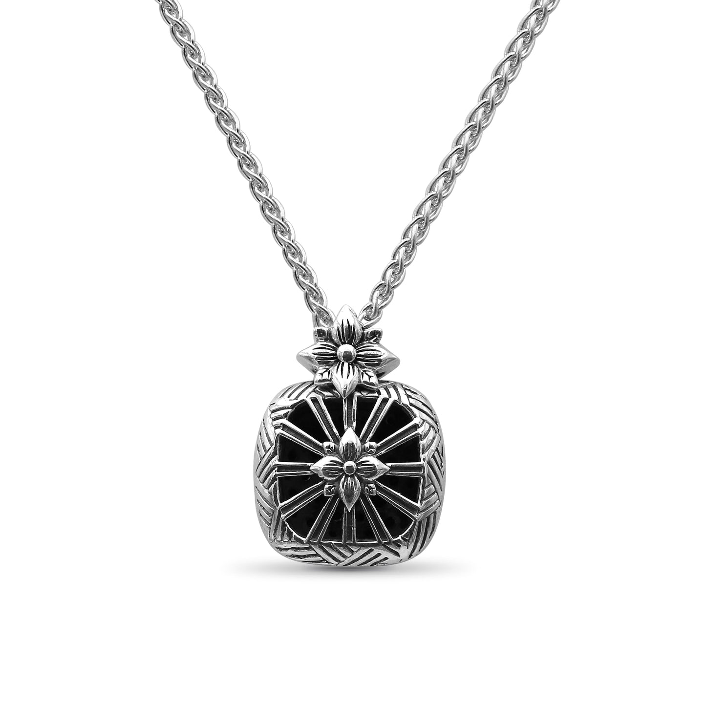 Stephen Dweck Black Onyx Garden of Stephen Square Pendant with Champagne Diamond Accent in Sterling Silver and 18K Yellow Gold