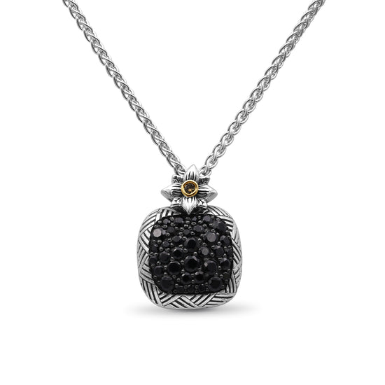 Stephen Dweck Black Onyx Garden of Stephen Square Pendant with Champagne Diamond Accent in Sterling Silver and 18K Yellow Gold