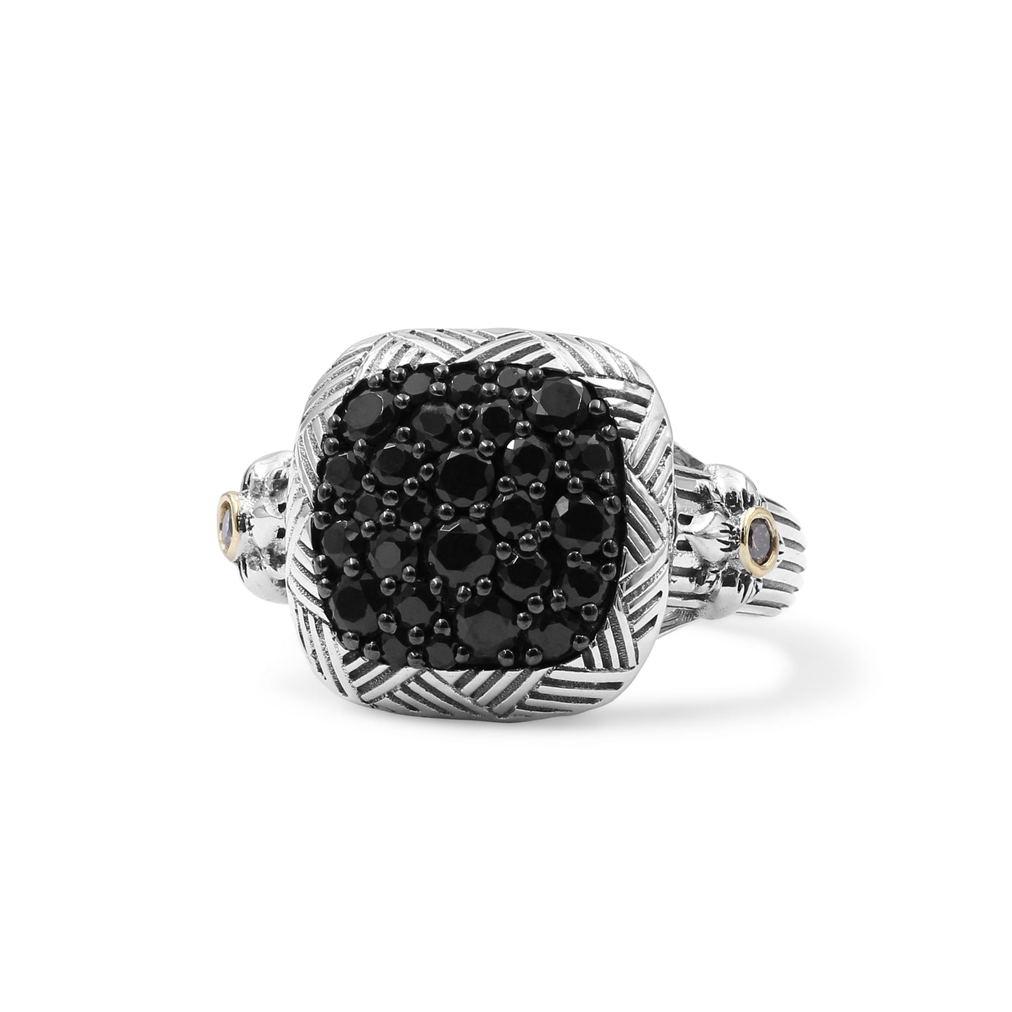 Stephen Dweck Black Onyx Garden of Stephen Square Ring with Champagne Diamond Accents in Sterling Silver and 18K Yellow Gold