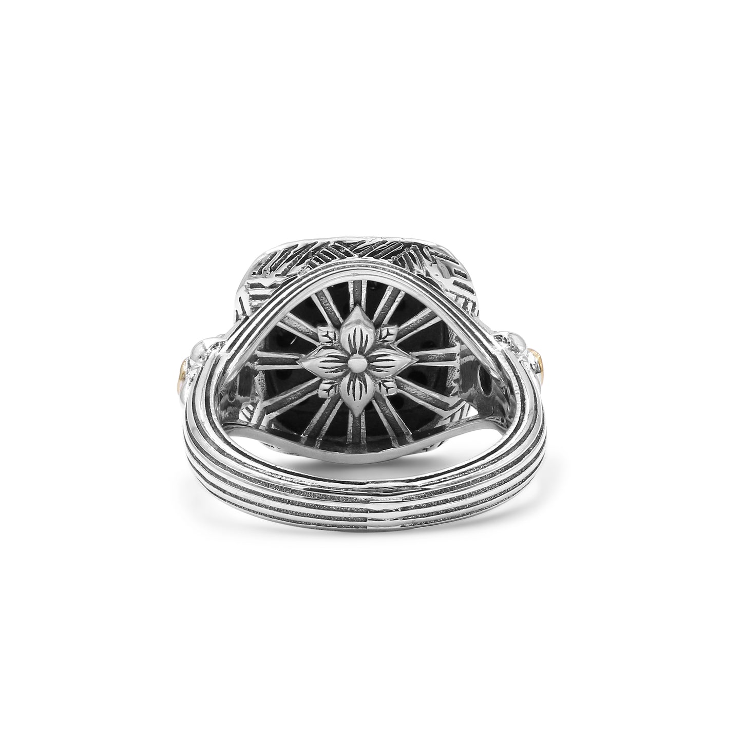 Stephen Dweck Black Onyx Garden of Stephen Square Ring with Champagne Diamond Accents in Sterling Silver and 18K Yellow Gold