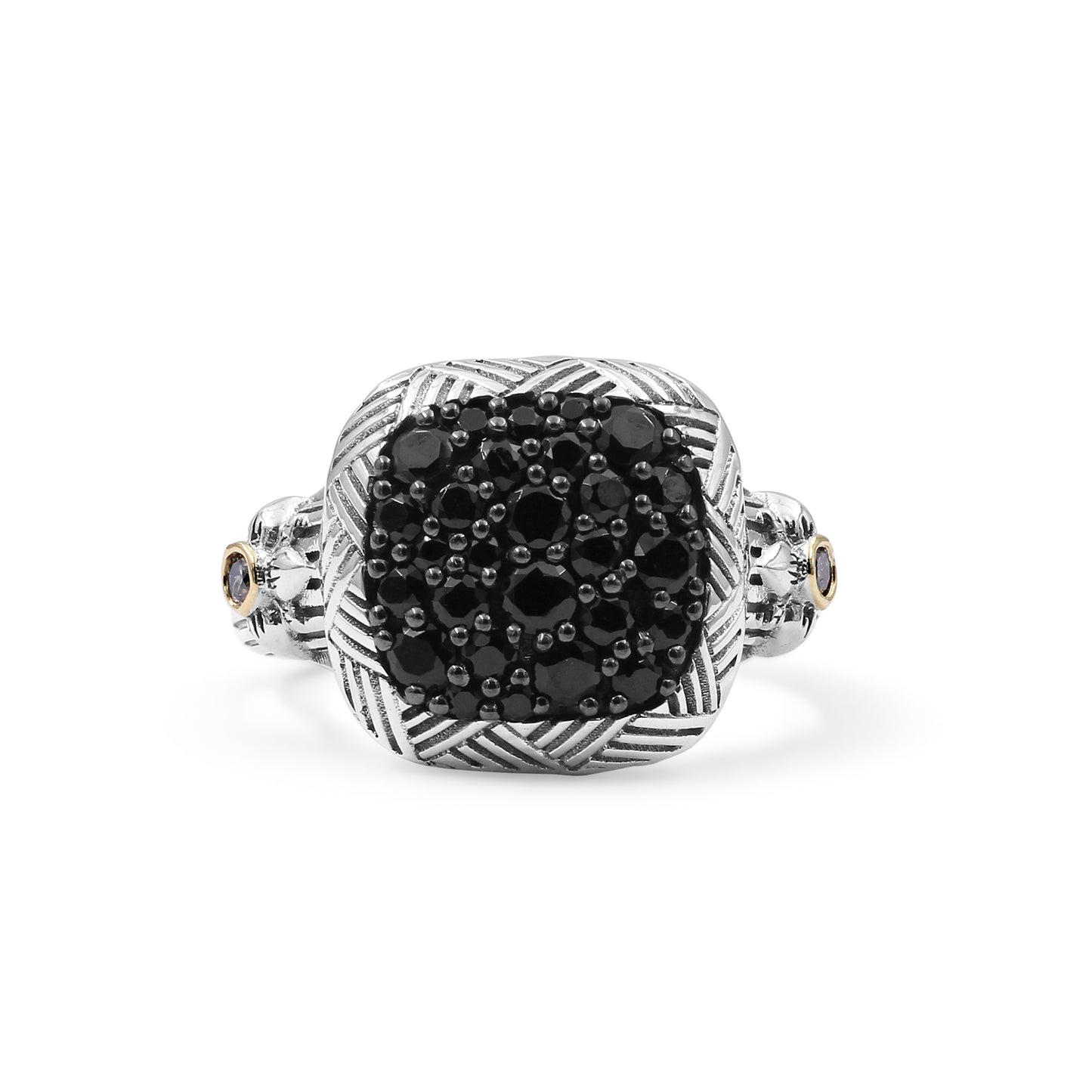 Stephen Dweck Black Onyx Garden of Stephen Square Ring with Champagne Diamond Accents in Sterling Silver and 18K Yellow Gold