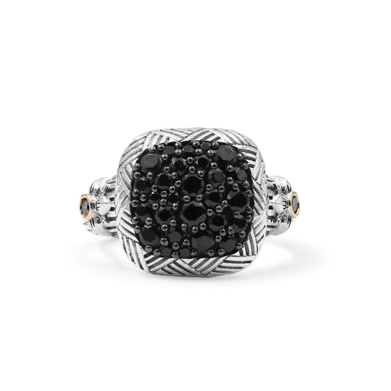 Stephen Dweck Black Onyx Garden of Stephen Square Ring with Champagne Diamond Accents in Sterling Silver and 18K Yellow Gold