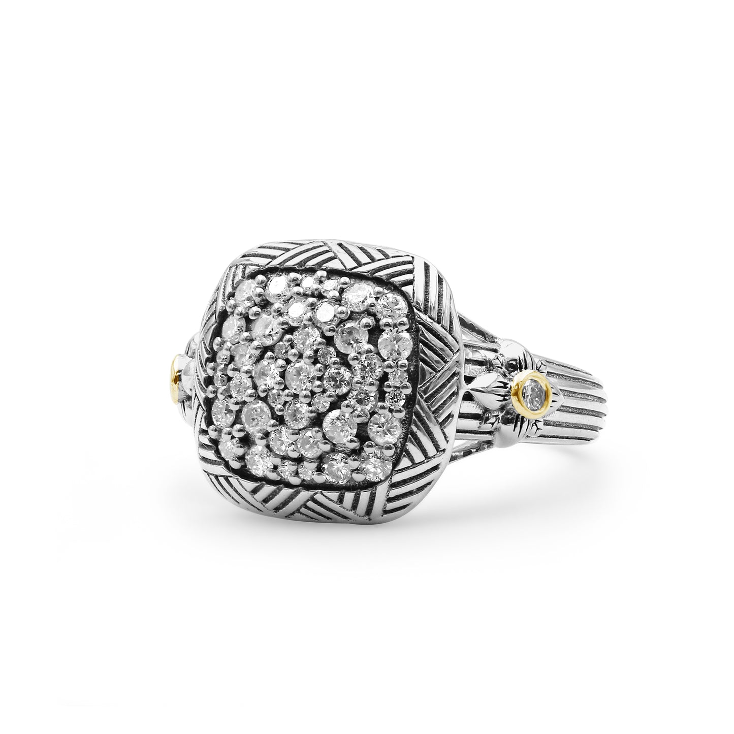 Stephen Dweck Pavé Diamond Garden of Stephen Square Ring in Sterling Silver and 18K Yellow Gold