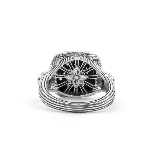 Stephen Dweck Pavé Diamond Garden of Stephen Square Ring in Sterling Silver and 18K Yellow Gold