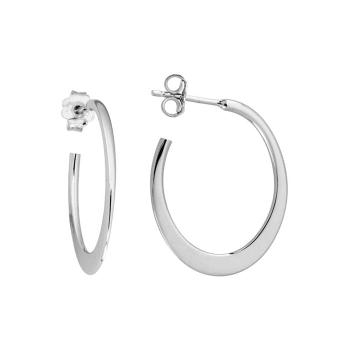 Mountz Collection Flat Oval Hoop Earrings in Sterling Silver