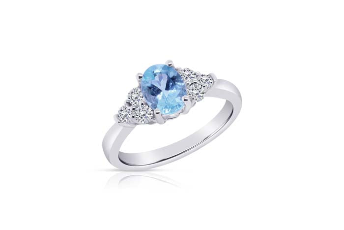 Mountz Collection Oval Aquamarine and Diamond Ring in 14K White Gold