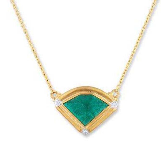 Lika Behar Sloane "Power Shield" Emerald and Diamond Pendant Necklace in 24K Yellow Gold