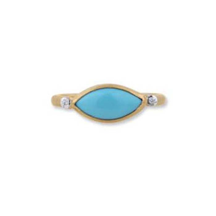 Lika Behar "Sloane Sweet" Sleeping Beauty Turquoise Ring with Diamonds in 22K Yellow and 18K White Gold