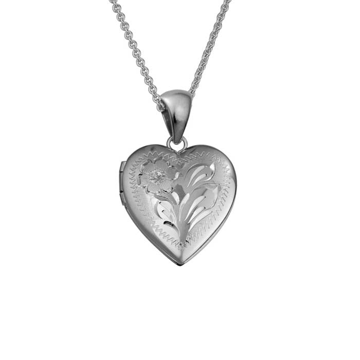 Mountz Collection Engraved Heart Locket in Sterling Silver