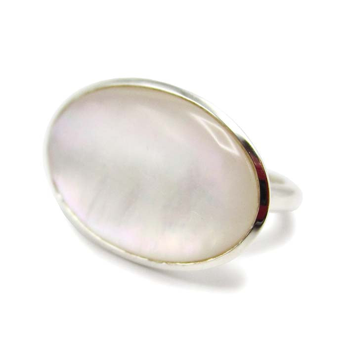 Ippolita Mother of Pearl and Rock Crystal Cabochon Ondine Sculptured Large Oval "Rock Crystal" Ring in Sterling Silver