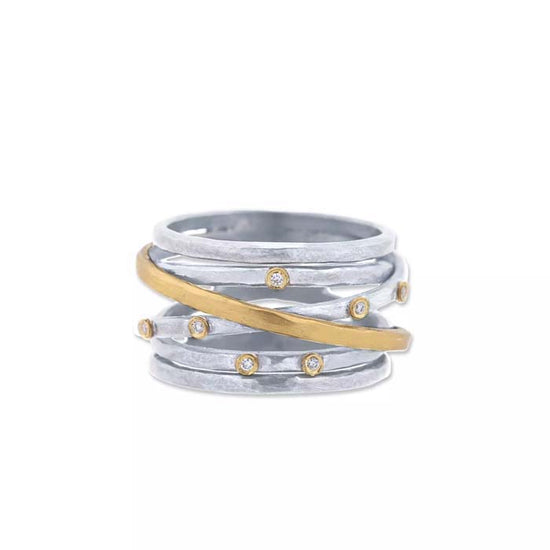 Lika Behar Stockholm Crosswire Ring with Diamonds in Sterling Silver and 24K Fusion Yellow Gold