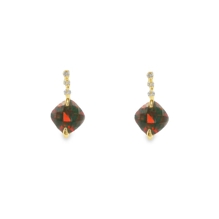 Mountz Collection Garnet and Diamond Earrings in 14K Yellow Gold