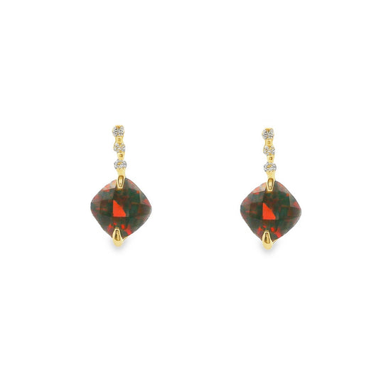 Mountz Collection Garnet and Diamond Earrings in 14K Yellow Gold