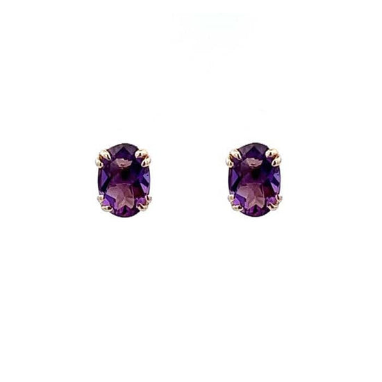 Mountz Collection Oval Amethyst Stud Earrings in 14K Yellow Gold