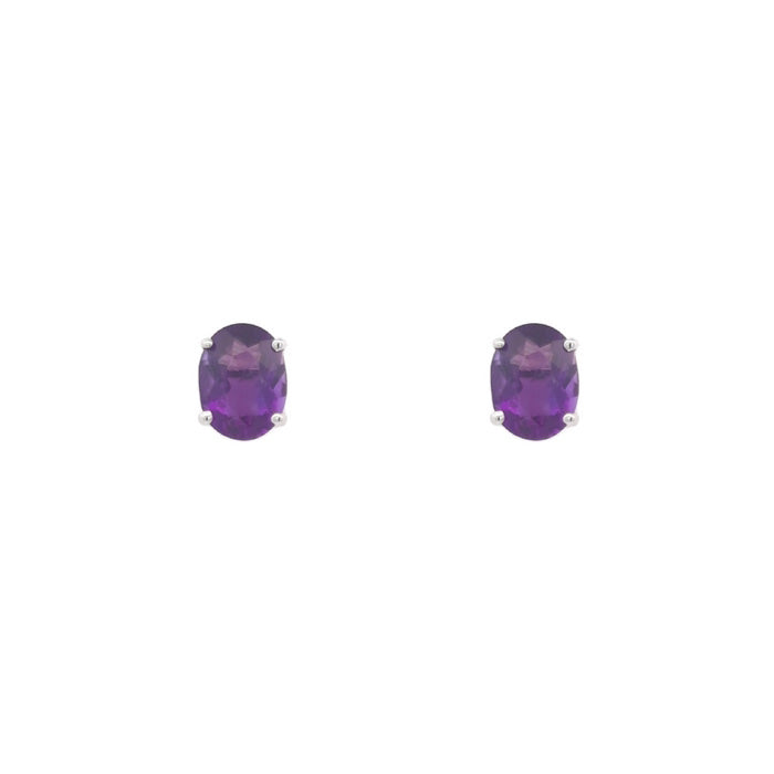 Mountz Collection Oval Amethyst Stud Earrings in 14K White Gold