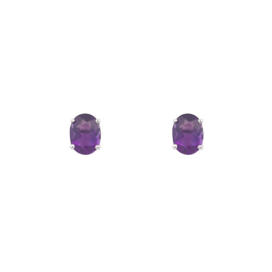 Mountz Collection Oval Amethyst Stud Earrings in 14K White Gold