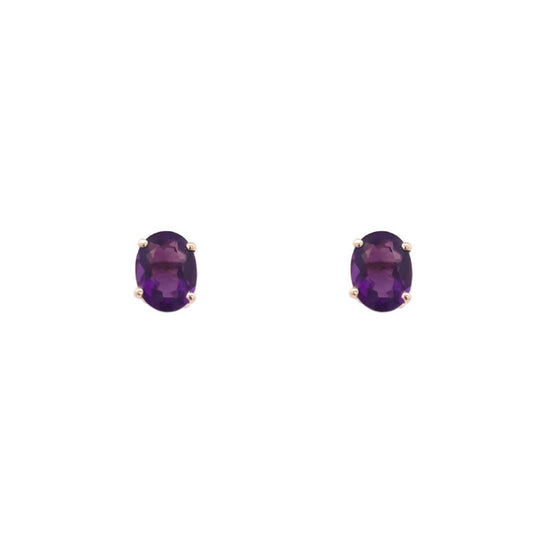 Mountz Collection Oval Amethyst Stud Earrings in 14K Yellow Gold