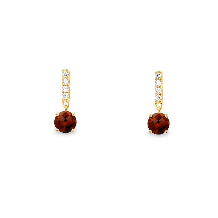 Mountz Collection Garnet and Diamond Drop Earrings in 14K Yellow Gold