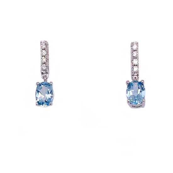 Mountz Collection Oval Aquamarine and Diamond Drop Earrings in 14K White Gold