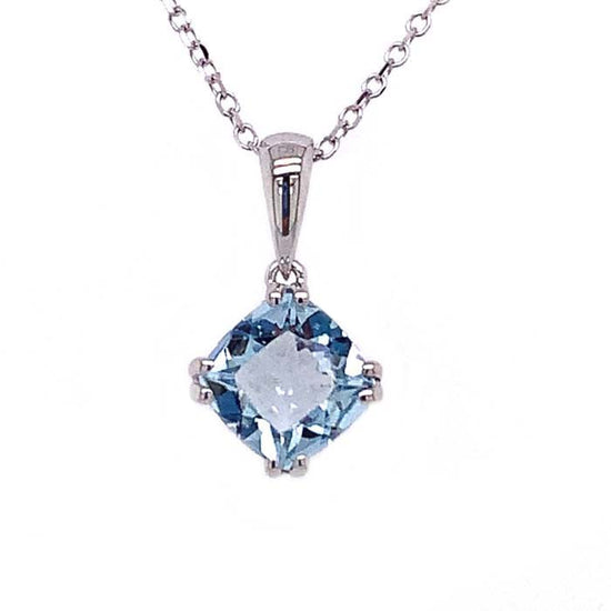 Mountz Collection Aquamarine Cushion Cut Pendant in 14K White Gold