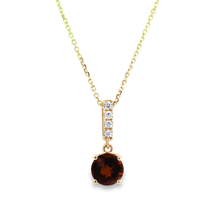 Mountz Collection Garnet and Diamond Pendant Necklace in 14K Yellow Gold