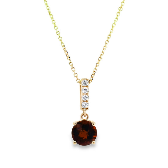 Mountz Collection Garnet and Diamond Pendant Necklace in 14K Yellow Gold