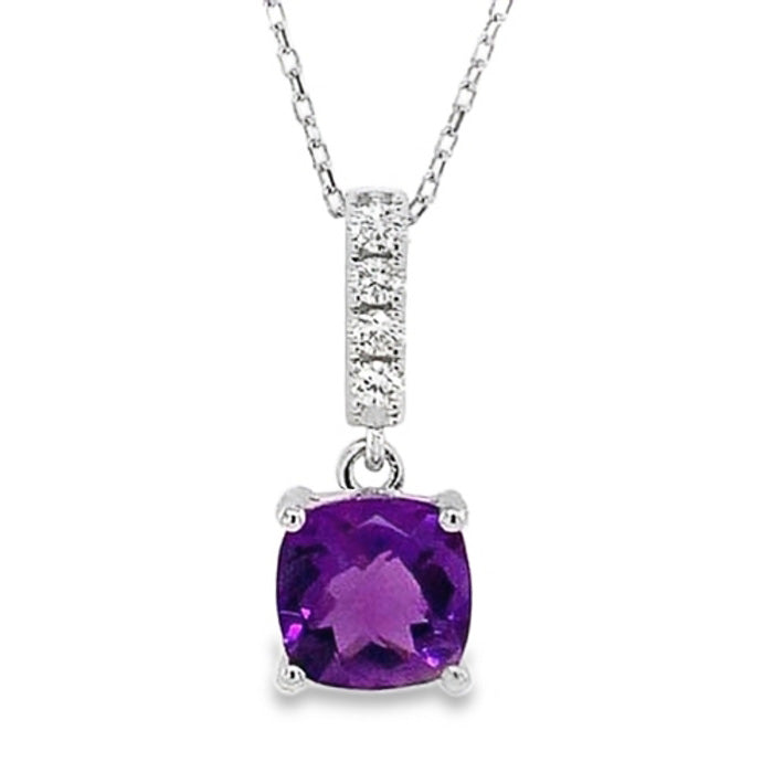 Mountz Collection Cushion Amethyst and Diamond Pendant Necklace in 14K White Gold