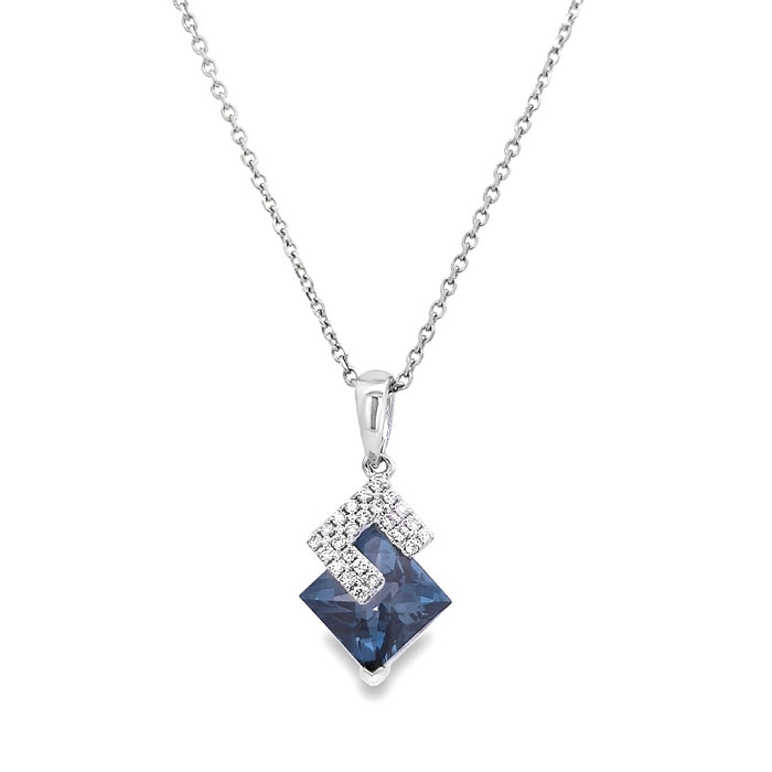 Mountz Collection London Blue Topaz and Diamond Pendant Necklace in 14K White Gold