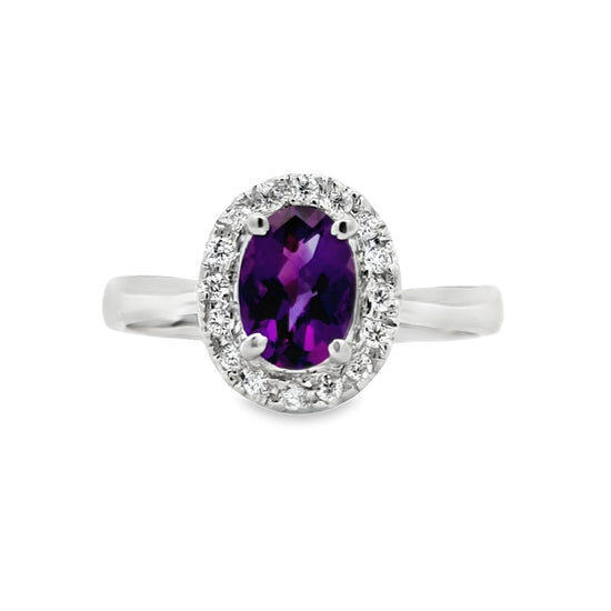 Mountz Collection Amethyst and Diamond Halo Ring in 14K White Gold