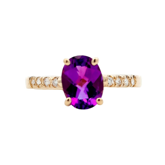 Mountz Collection Amethyst and Diamond Ring in 14K Yellow Gold