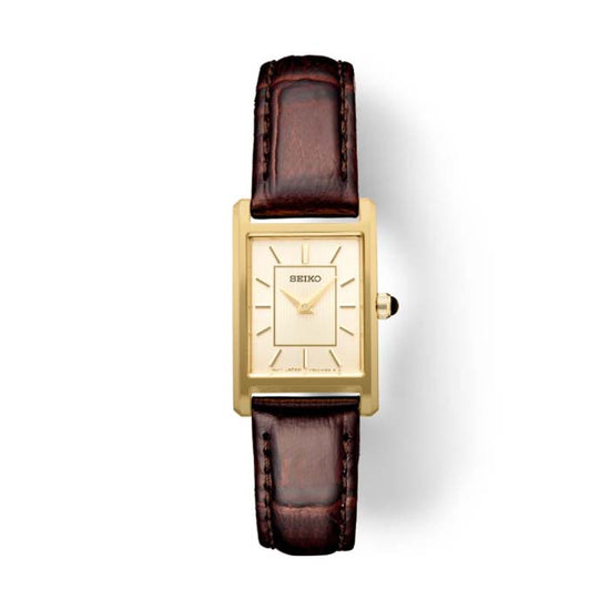 Seiko 18.9MM Champagne Rectangular Dial Watch in Gold-Tone Stainless Steel