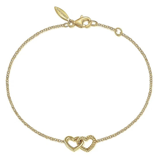 Gabriel & Co. Entwined Hearts Chain Bracelet in 14K Yellow Gold