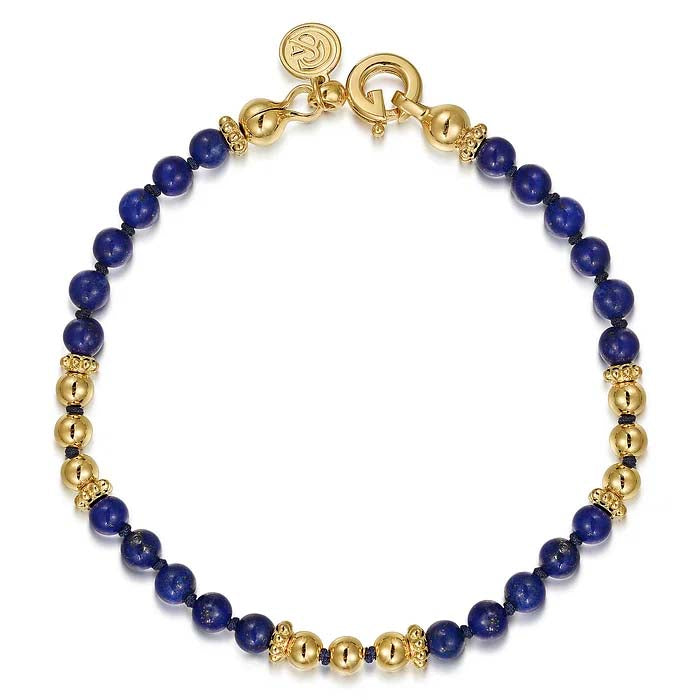 7" Lapis Bead Bracelet in 14K Yellow Gold