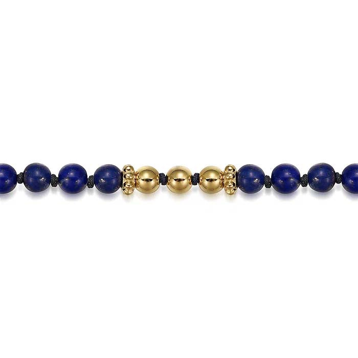 7" Lapis Bead Bracelet in 14K Yellow Gold