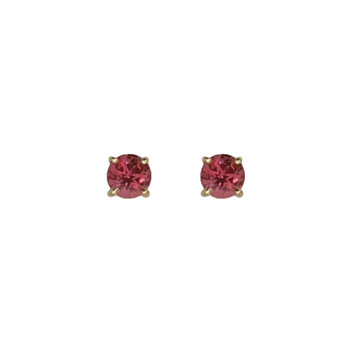 Roger Dery Pink Tourmaline Round Stud Earrings in 14K Yellow Gold