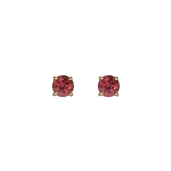 Roger Dery Pink Tourmaline Round Stud Earrings in 14K Yellow Gold