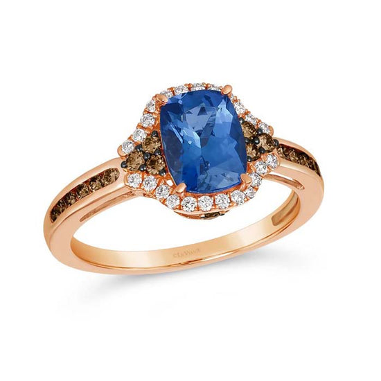 Le Vian Ring featuring Blueberry Tanzanite with Vanilla and Chocolate Diamonds in 14K Strawberry Gold