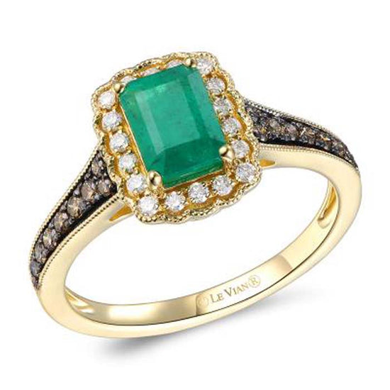 Le Vian Creme Brulee Ring featuring Costa Smeralda Emerald and Nude and Chocolate Diamonds in 14K Honey Gold