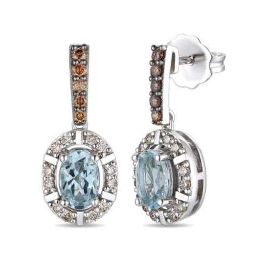 Le Vian Earrings featuring Sea Blue Aquamarine with Chocolate and Nude Diamonds in 14K Vanilla Gold