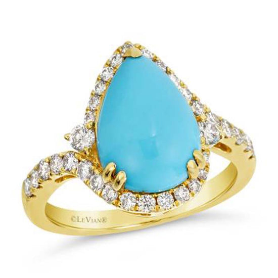 Le Vian Ring featuring Robins Egg Blue Turquoise with Nude Diamonds in 14K Honey Gold