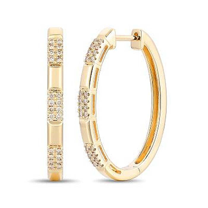 Le Vian Alternating Pattern Oval Hoop Earrings featuring Nude Diamonds in 14K Honey Gold