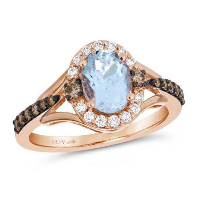 Le Vian Ring featuring Sea Blue Aquamarine with Vanilla and Chocolate Diamonds in 14K Strawberry Gold